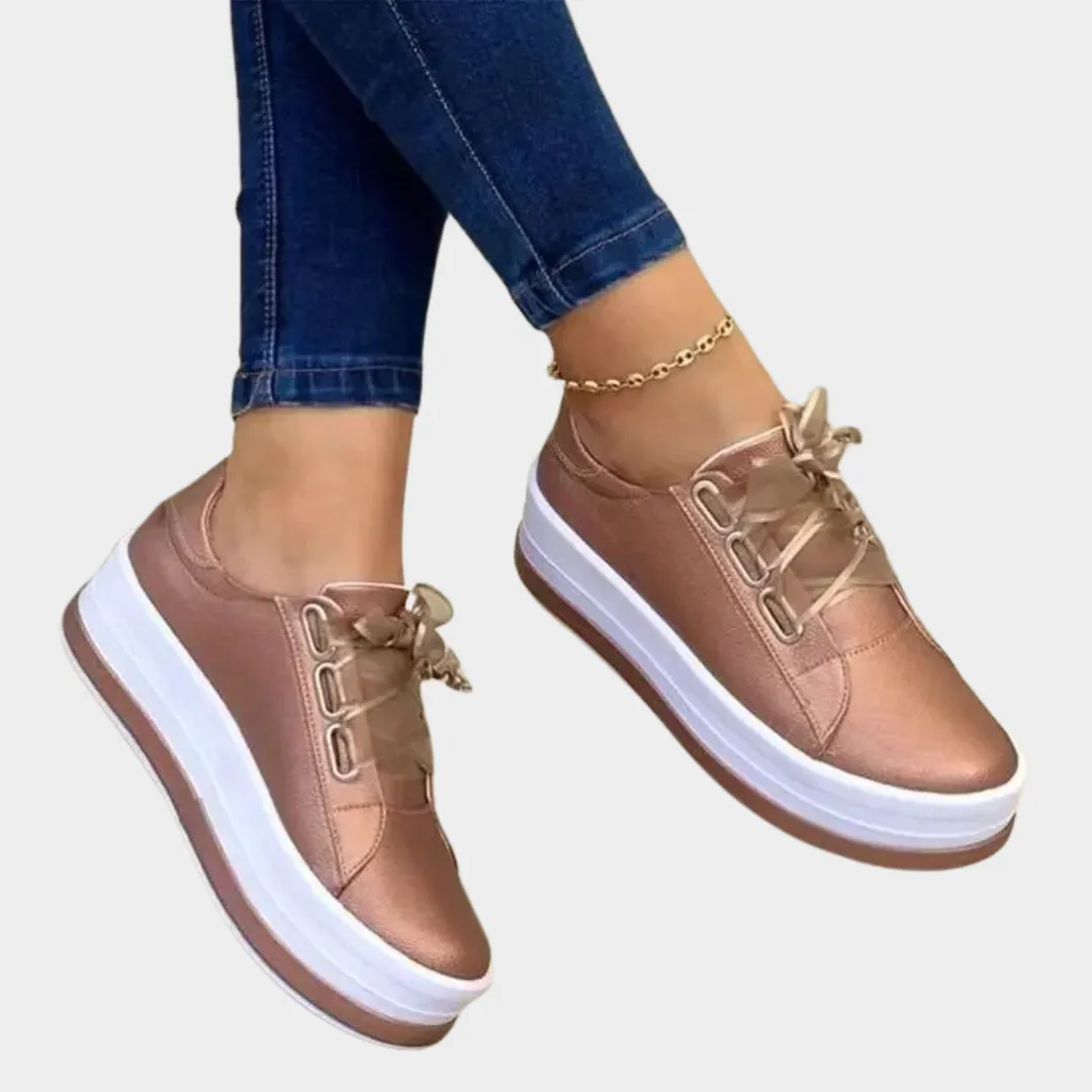 Women's Casual Sneakers  Thick Sole Lace-Up Trainers  Comfortable Rubber Outsole  Multiple Colours