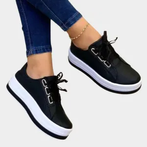 Women's Casual Sneakers  Thick Sole Lace-Up Trainers  Comfortable Rubber Outsole  Multiple Colours