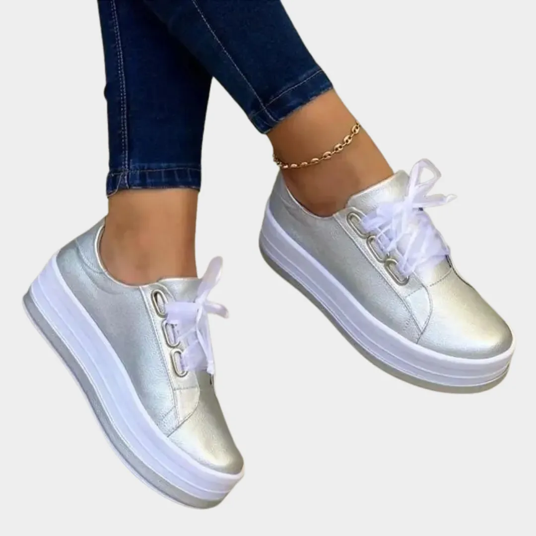 Women's Casual Sneakers  Thick Sole Lace-Up Trainers  Comfortable Rubber Outsole  Multiple Colours