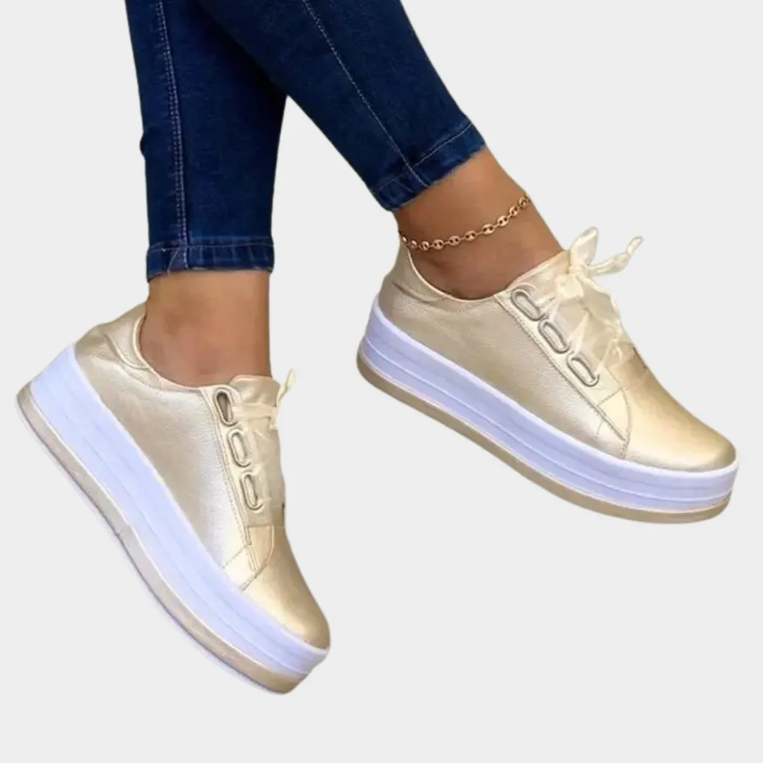 Women's Casual Sneakers  Thick Sole Lace-Up Trainers  Comfortable Rubber Outsole  Multiple Colours