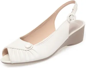 Womens Genuine Leather Open Toe Wedge Sandals Summer Breathable Business Office Dress Pumps Daily Non-Slip Mam Nurse Casual Shoes