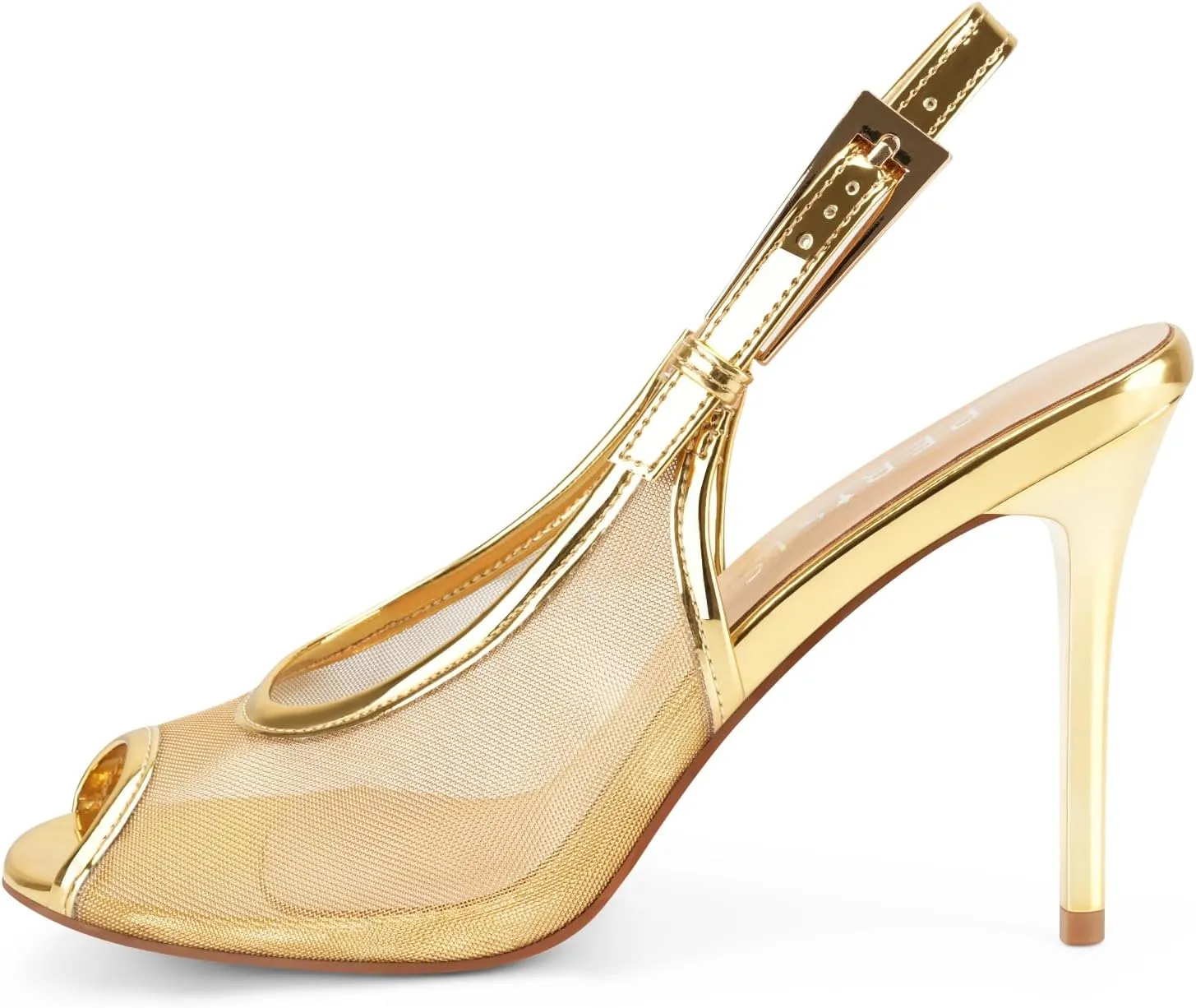 Women's Gold Stiletto Heels Open Peep Toe Heeled Sandals Mesh Slingback Heels Breathable Dress Stilettos Shoes for Ladies Sexy Fashion