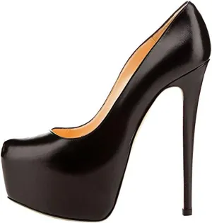 Women's High Heel Platform Round Closed Toe Dress Pump Shoes