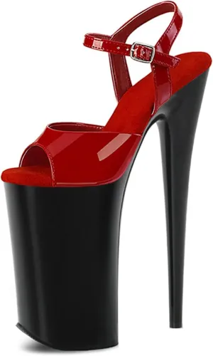Women's Open Toe Platform High Heeled Sandals Stiletto Ankle Strap Dress Shoes Color Block Sexy Stripper Nightclub Pole Dance Super Heel Sandals 10.2inch