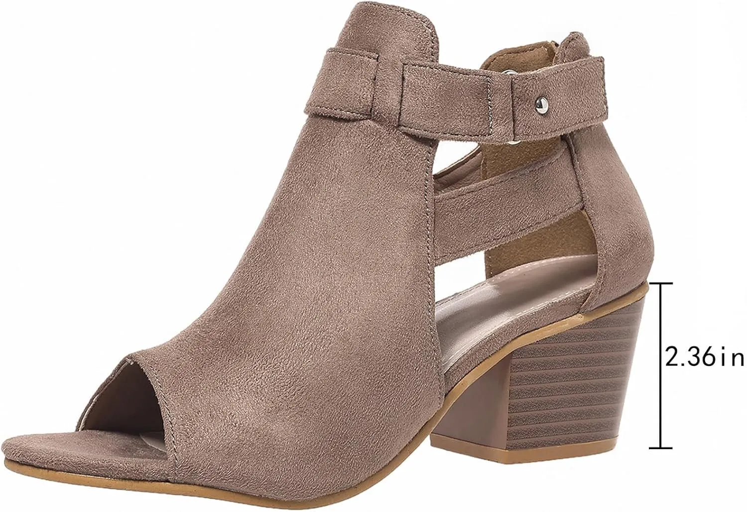 Womens Peep Toe Ankle Booties Vegan Suede Zipper Summer Chunky Dress Heeled Sandal