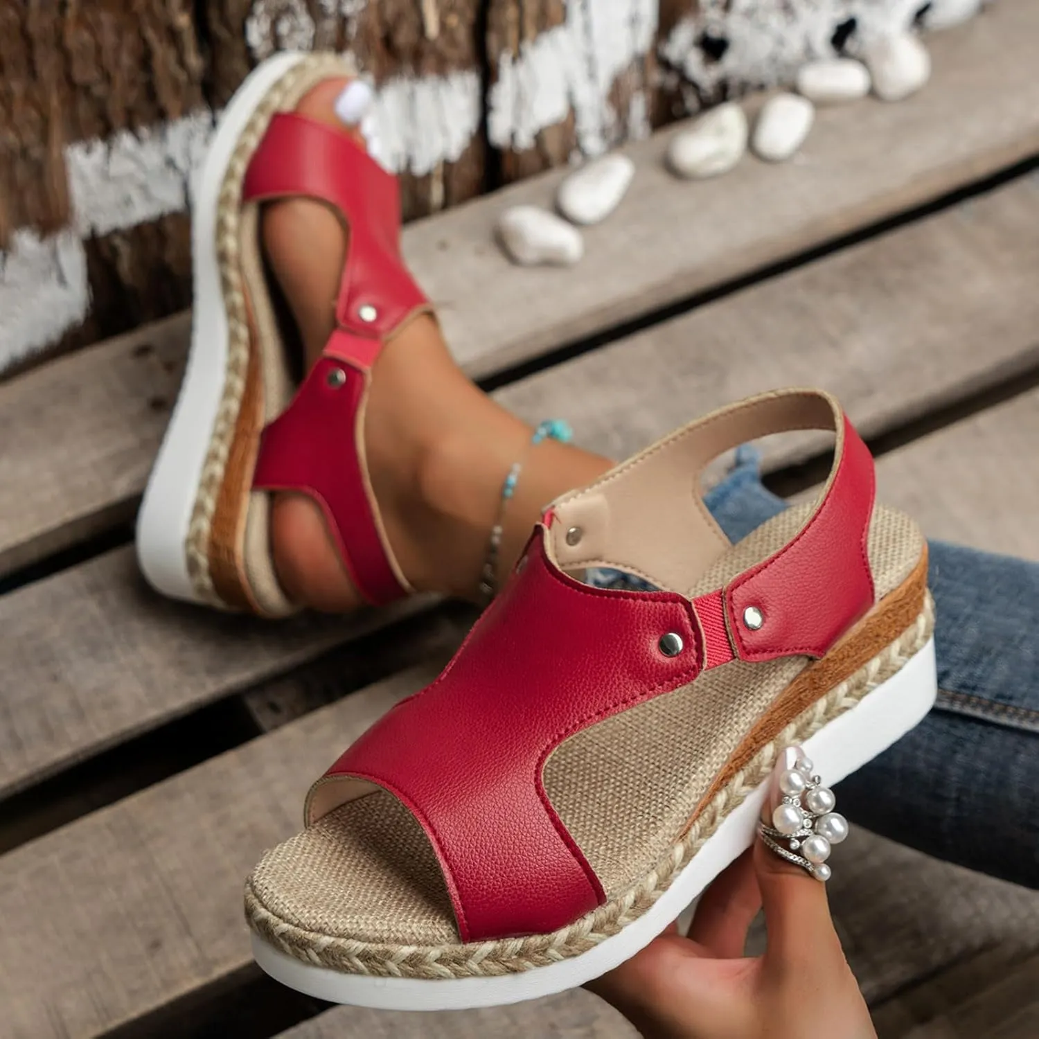 Women's Platform Sandals Comfort Casual Lightweight Waterproof Open Toe Sandal Slip On Elastic Straps Shoe Summer Espadrille Slippers Outdoor Vocation Beach Daily Wear Walking Hiking Shoes