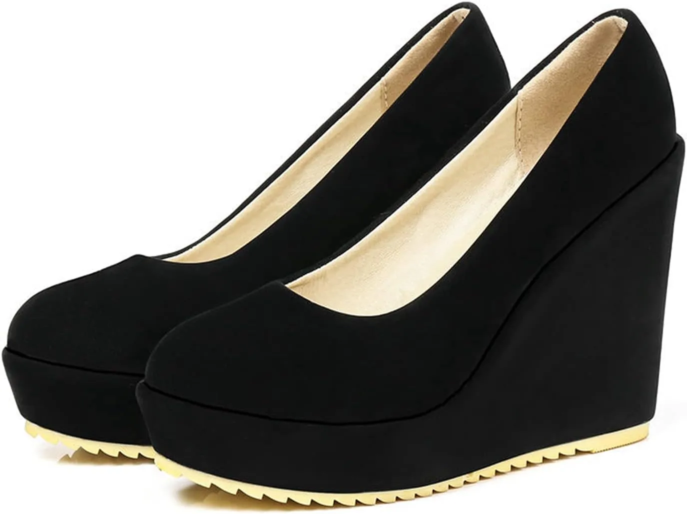 Womens Platform Wedge High Heel Pumps Slip On Comfortable Casual Round Toe Office Work Dress Shoes