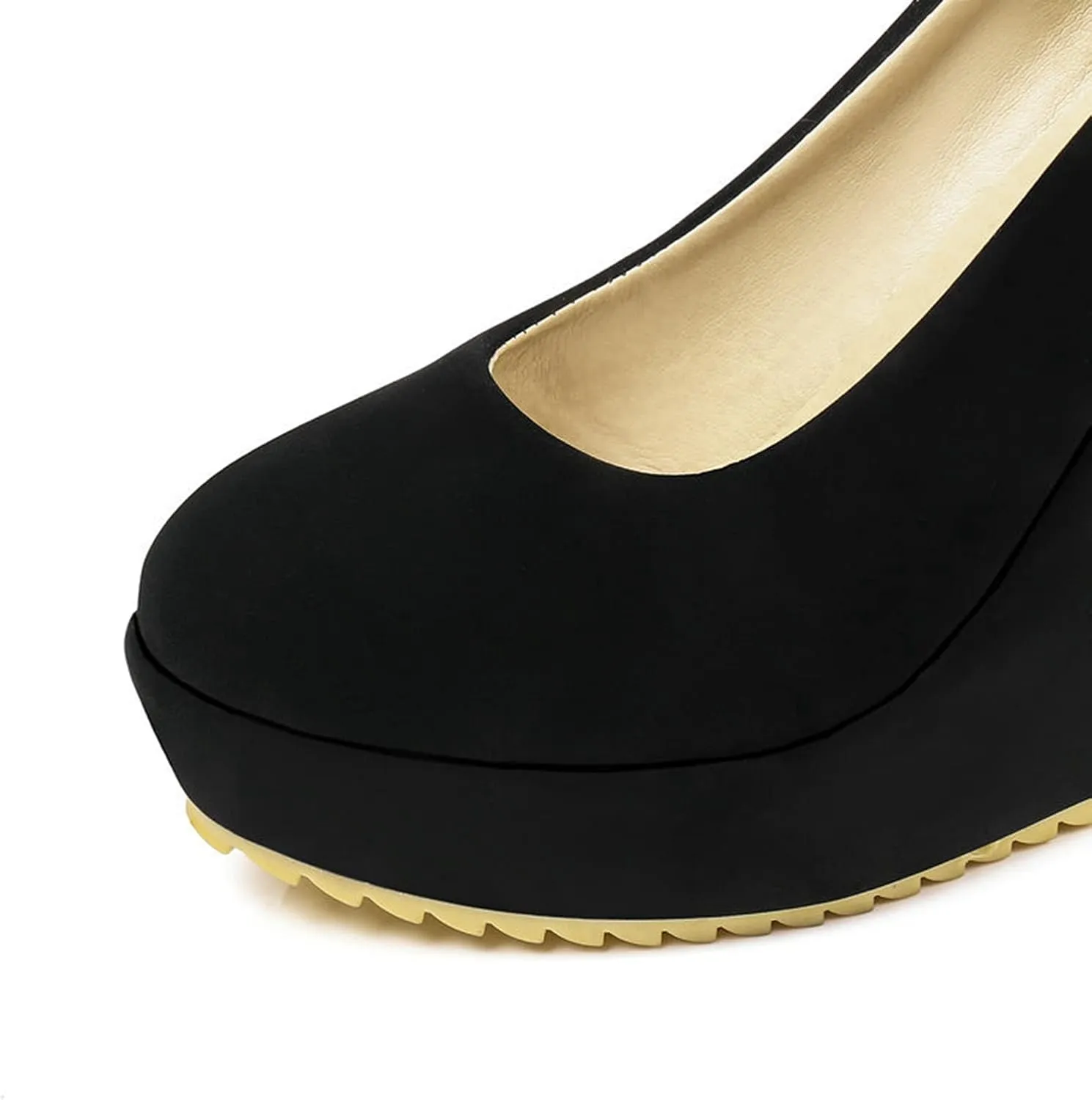 Womens Platform Wedge High Heel Pumps Slip On Comfortable Casual Round Toe Office Work Dress Shoes