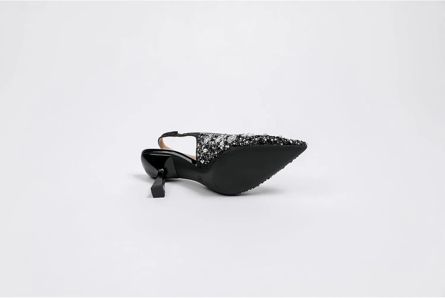 Women's Rhinestone Pointed Toe Kitten Heel Slingback Pumps Fashion Slip On Elastic Ankle Strap Low Stiletto Business Work Dress Backless Sandals Sexy Party Wedding Bridal Wedding Shoes