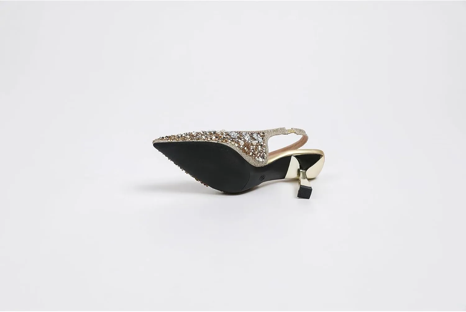 Women's Rhinestone Pointed Toe Kitten Heel Slingback Pumps Fashion Slip On Elastic Ankle Strap Low Stiletto Business Work Dress Backless Sandals Sexy Party Wedding Bridal Wedding Shoes
