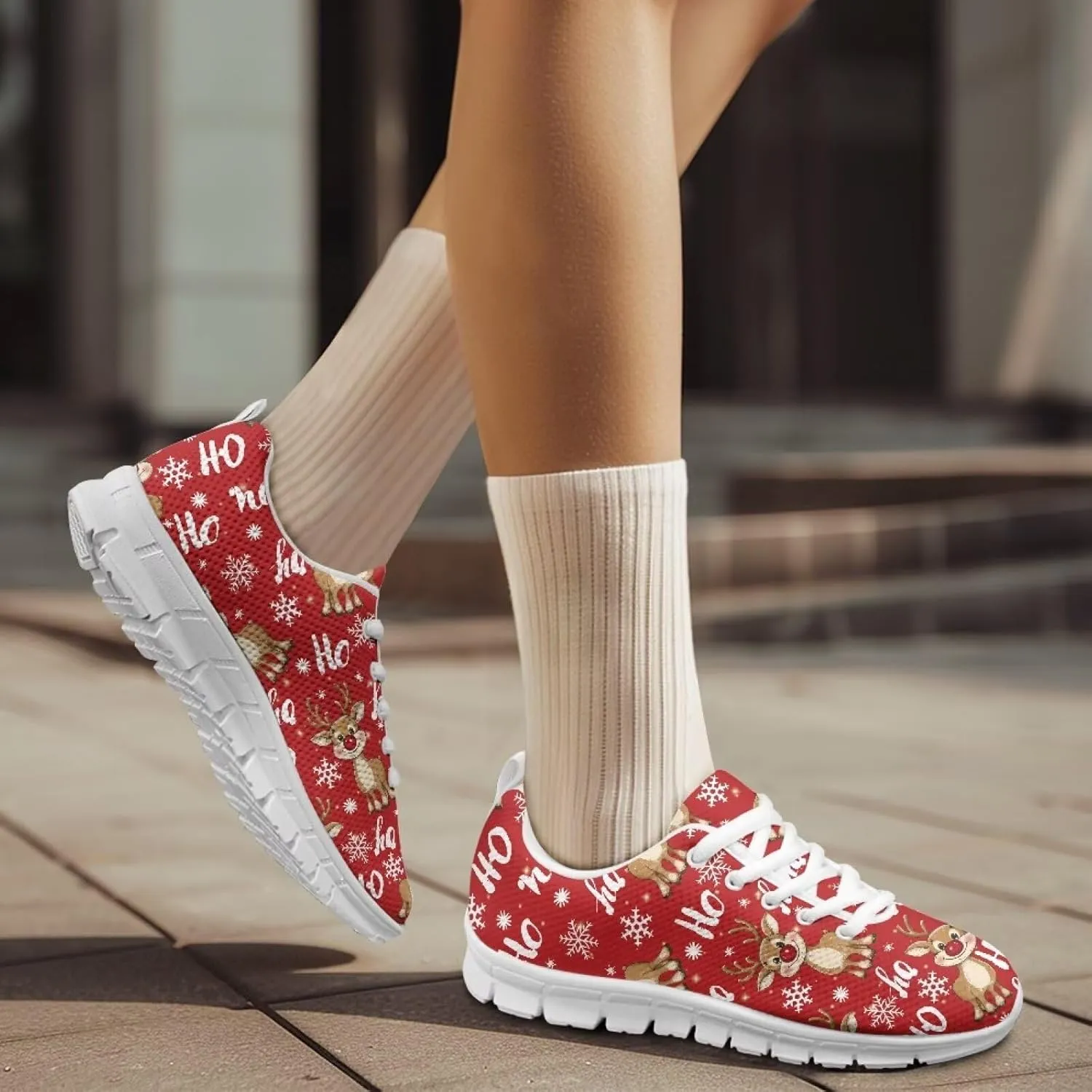 Women's Running Shoes Christmas Sneakers Breathable Sports Tennis Shoes Trainers Lace-up Comfortable Causal Travel Walking Shoes for Lady US 5-12