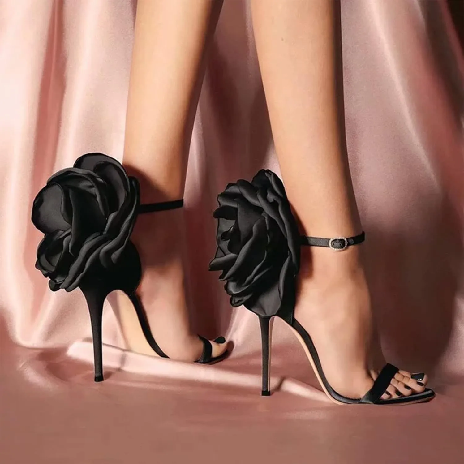 Women's Sandals Ankle Buckle Flowers Open Toe Heeled Sandals Summer Fashion Sexy Women High Heel Sandals Backless Dress Sandals Leisure Wedding Prom Shopping Party Shoes