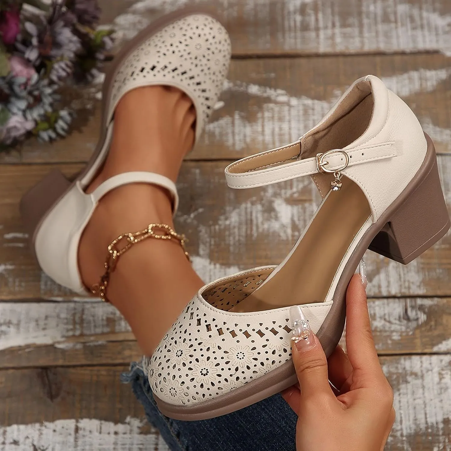 Women's Sandals Casual Wear Closed Toe Hollow Design Wedge Heel Ideal Summer Womens Metallic Dress Sandals