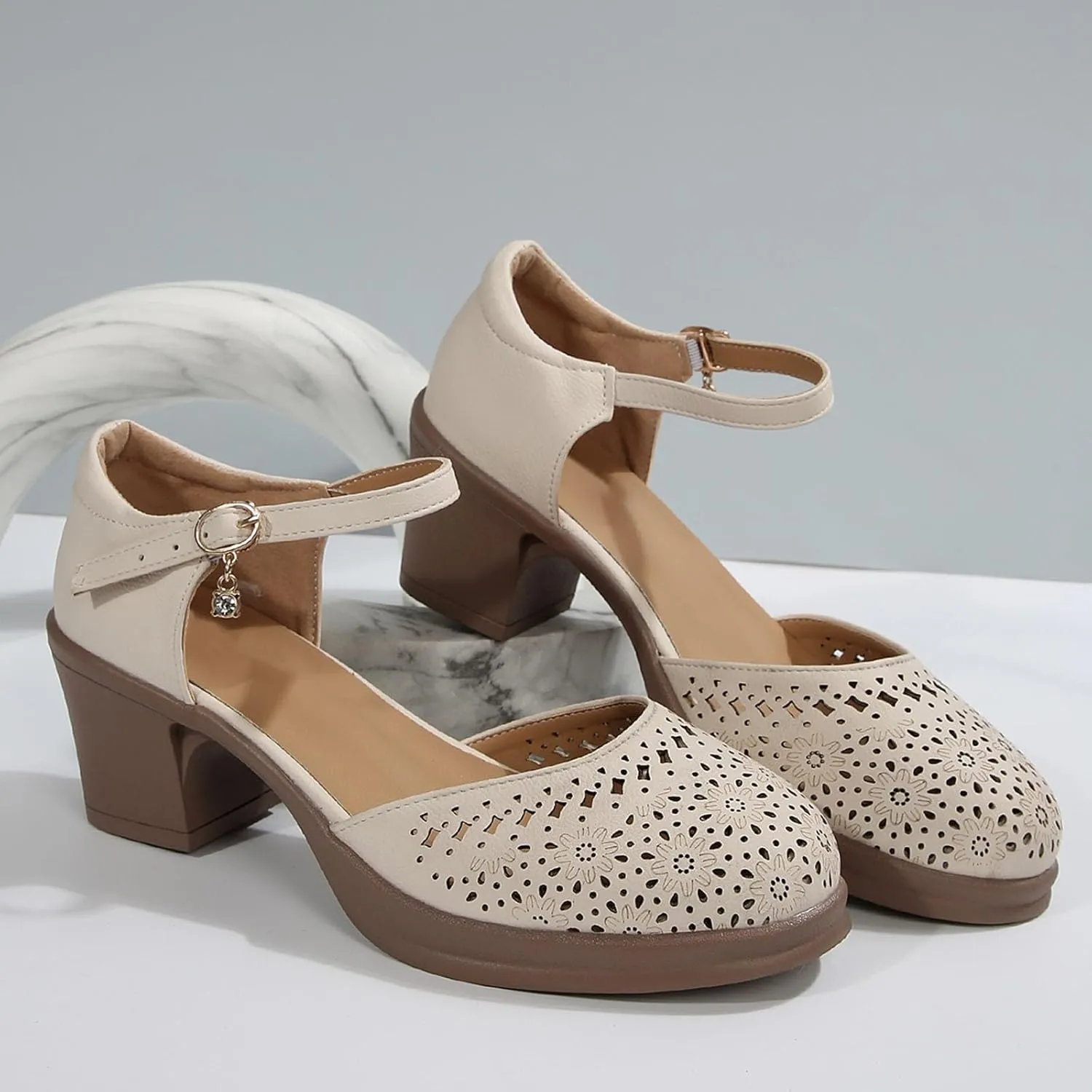 Women's Sandals Casual Wear Closed Toe Hollow Design Wedge Heel Ideal Summer Womens Metallic Dress Sandals
