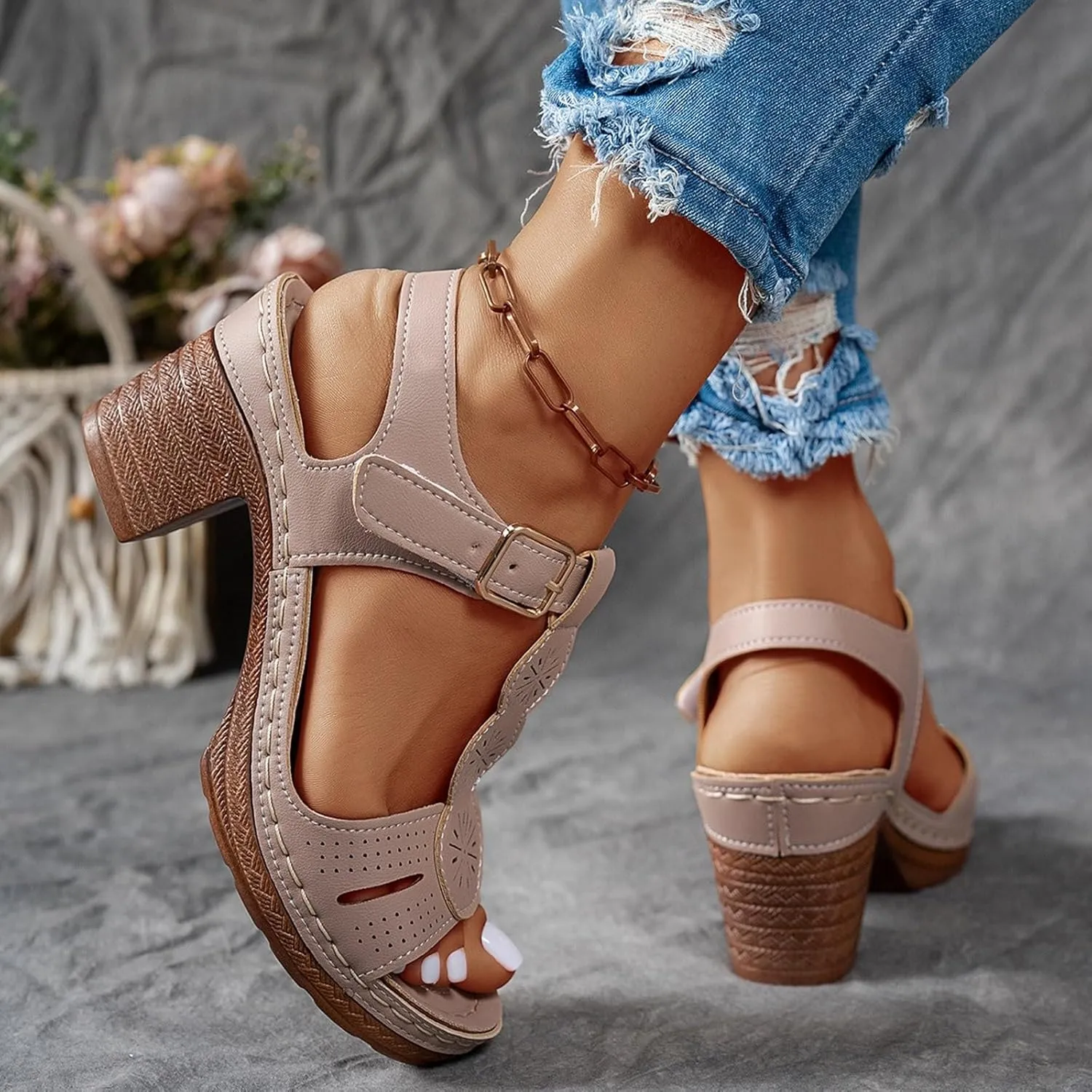 Womens Sandals Dressy Wedge Sandals Low Strappy Sandal Open Toe Ankle Strap Dress Wedding Evening Shoes For Bridal
