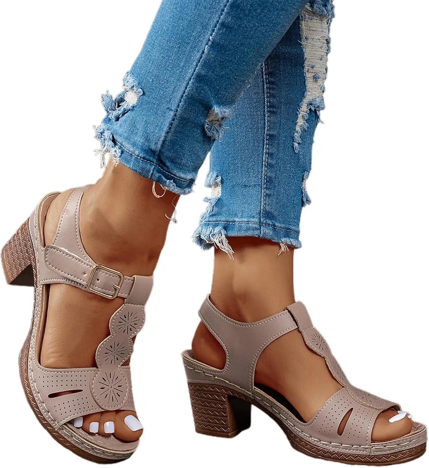 Womens Sandals Dressy Wedge Sandals Low Strappy Sandal Open Toe Ankle Strap Dress Wedding Evening Shoes For Bridal
