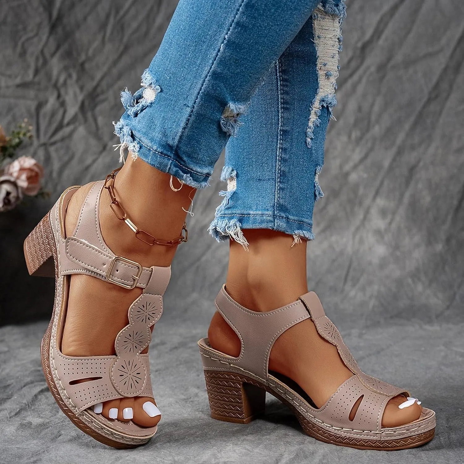 Womens Sandals Dressy Wedge Sandals Low Strappy Sandal Open Toe Ankle Strap Dress Wedding Evening Shoes For Bridal