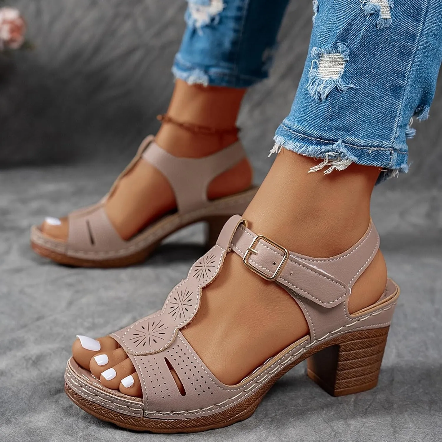 Womens Sandals Dressy Wedge Sandals Low Strappy Sandal Open Toe Ankle Strap Dress Wedding Evening Shoes For Bridal