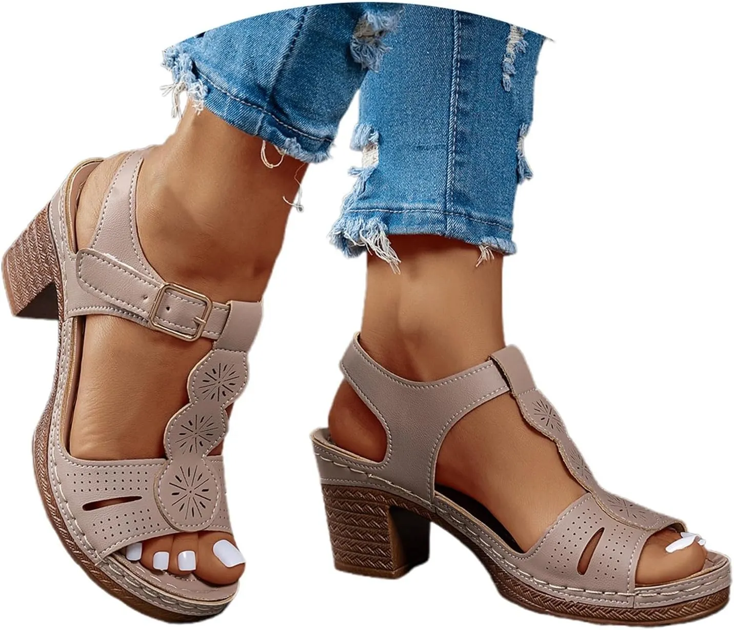 Womens Sandals Dressy Wedge Sandals Low Strappy Sandal Open Toe Ankle Strap Dress Wedding Evening Shoes For Bridal