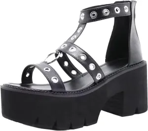 Women'S Sandals Open-Toe Adjustable Strap with Buckles Heel Zipper Waterproof Leather Gothic Style Cosplay Dresses Party Dating Daily Casual Summer High Heel