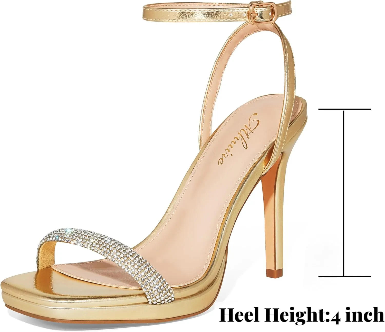 Womens Stiletto Strappy Heeled Sandals, 4.3 Inch Square Open Toe Sexy High Heels Ankle Strap Buckle Heels for Party Wedding Dress Daily Wear Shoes