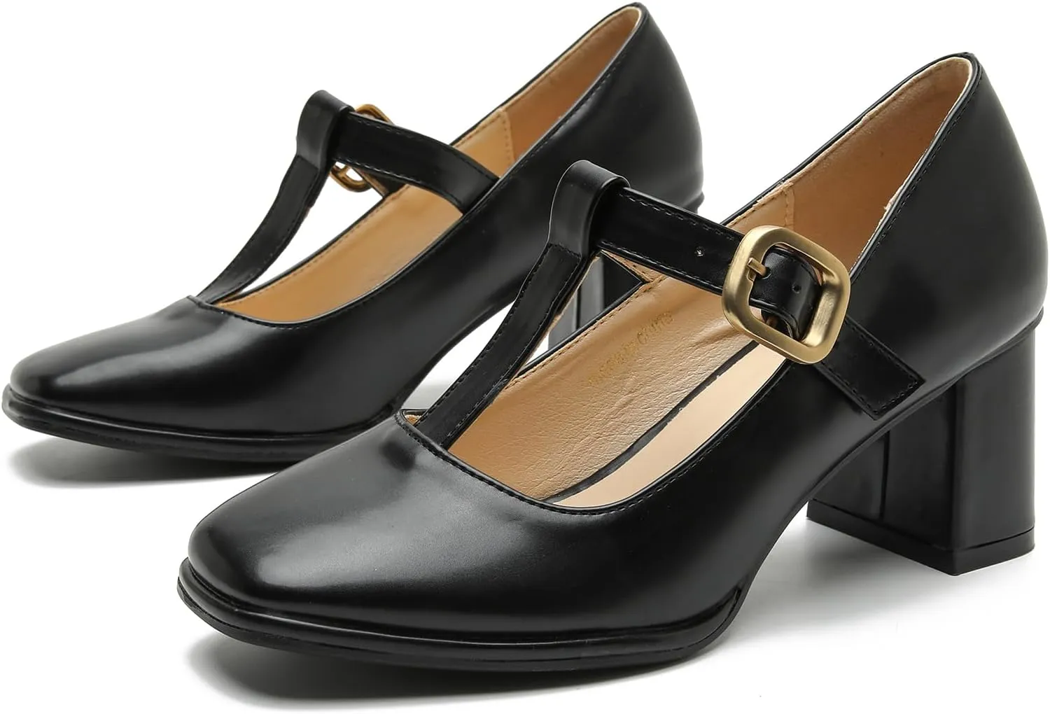 Womens T-Strap Vintage Heels Mary Jane Dress Shoes Block Chunky Heels Office Work Pumps
