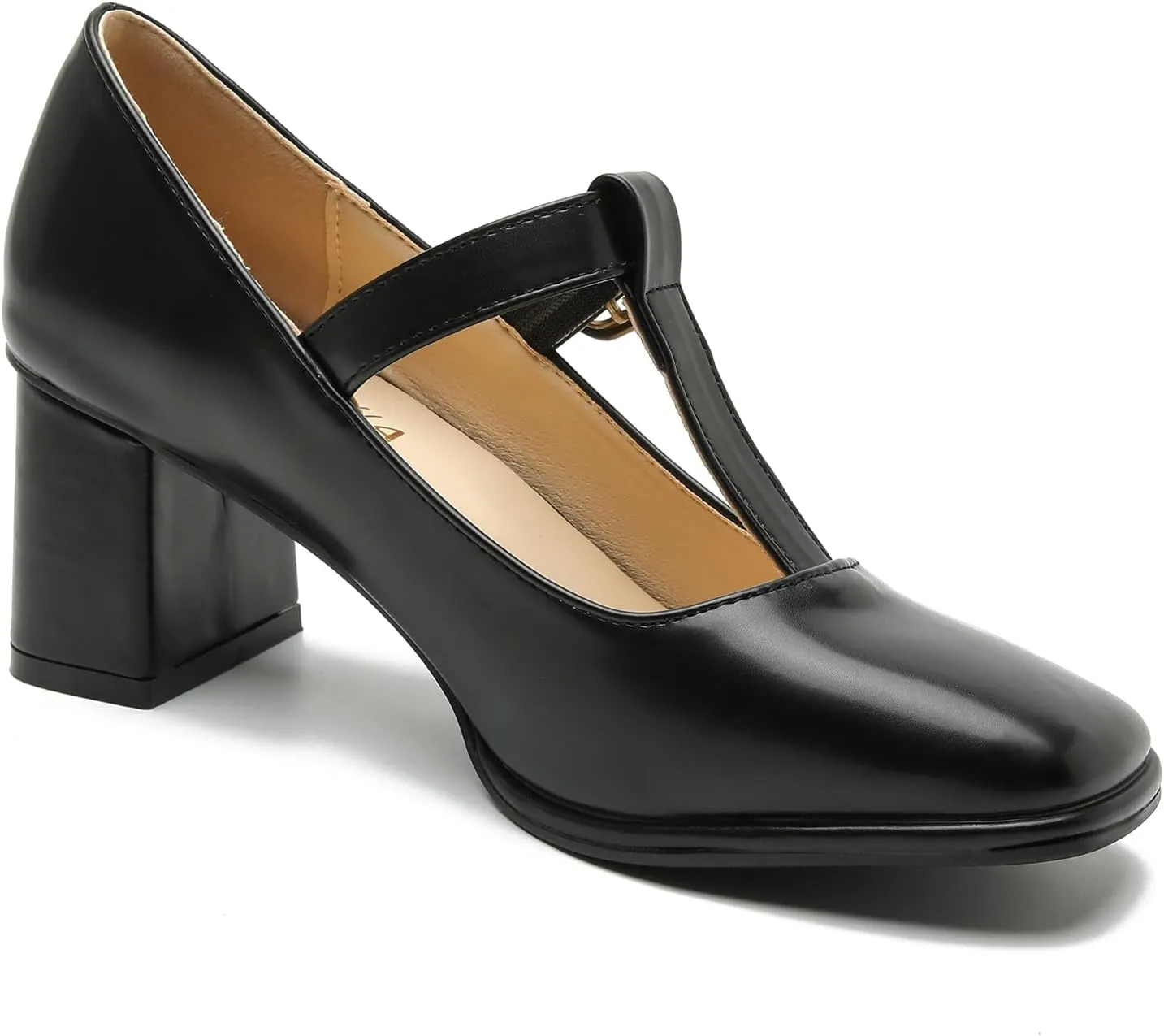 Womens T-Strap Vintage Heels Mary Jane Dress Shoes Block Chunky Heels Office Work Pumps