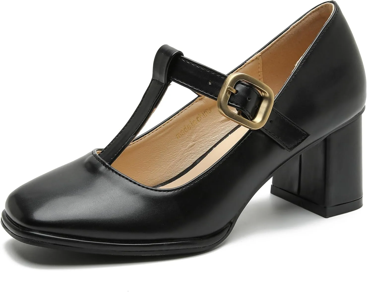 Womens T-Strap Vintage Heels Mary Jane Dress Shoes Block Chunky Heels Office Work Pumps
