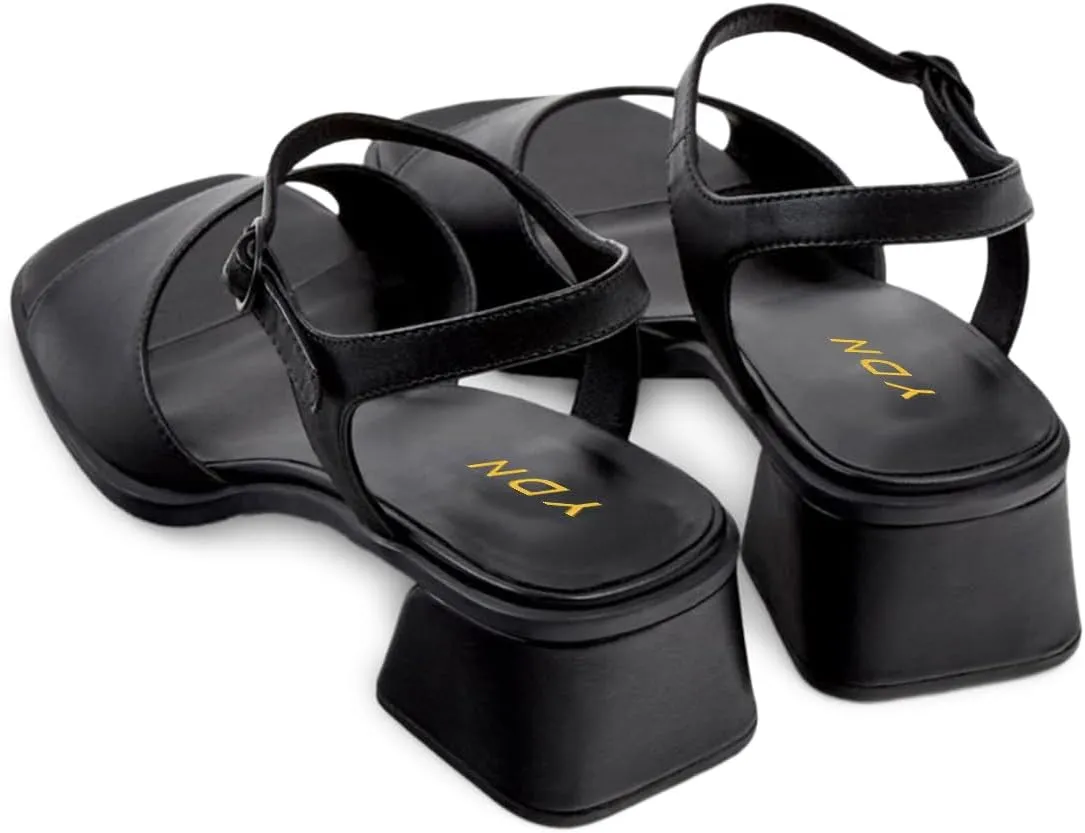 YDN Women Fashion Low Chunky Heel Open Toe Sandals Adjustable Straps Buckle Shoes Party Dating Summer Shoes Size 4-16 US