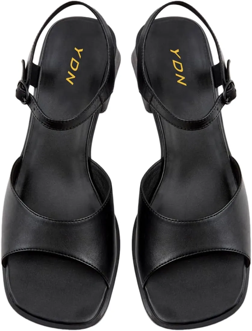 YDN Women Fashion Low Chunky Heel Open Toe Sandals Adjustable Straps Buckle Shoes Party Dating Summer Shoes Size 4-16 US