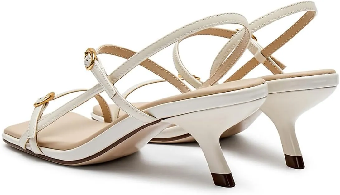 YDN Women Fashion Open Square Toe Slim Mid Heel Sandals Slip On Straps Buckle Slingback Shoes Party Dress Summer Size 4-16 US