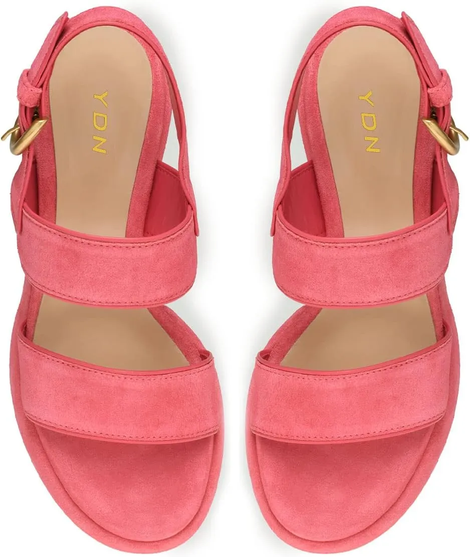 YDN Women Open Toe Double Strap Sandals Platform Block Mid Heels Adjustable Buckle Outfit Casual Shoes Size 4-15 US