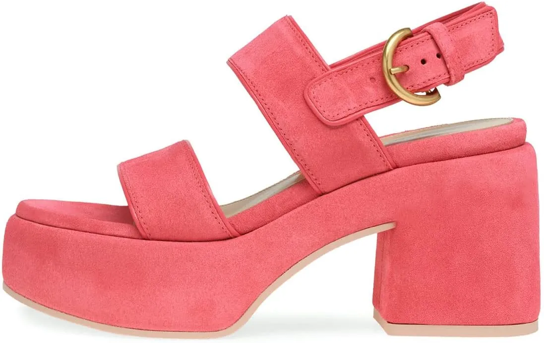 YDN Women Open Toe Double Strap Sandals Platform Block Mid Heels Adjustable Buckle Outfit Casual Shoes Size 4-15 US