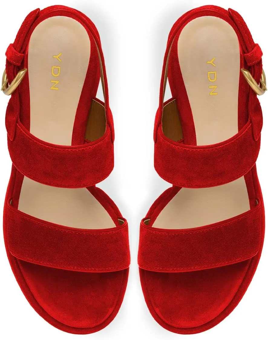 YDN Women Open Toe Double Strap Sandals Platform Block Mid Heels Adjustable Buckle Outfit Casual Shoes Size 4-15 US