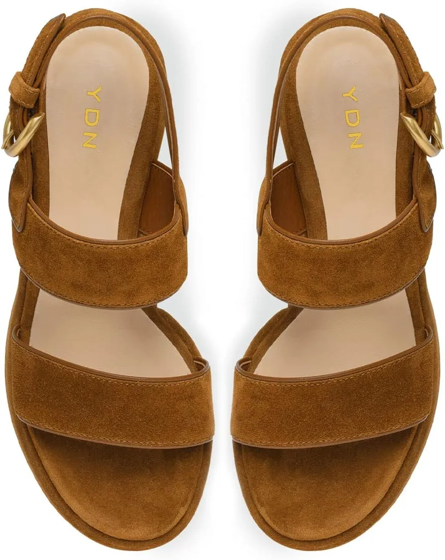 YDN Women Open Toe Double Strap Sandals Platform Block Mid Heels Adjustable Buckle Outfit Casual Shoes Size 4-15 US
