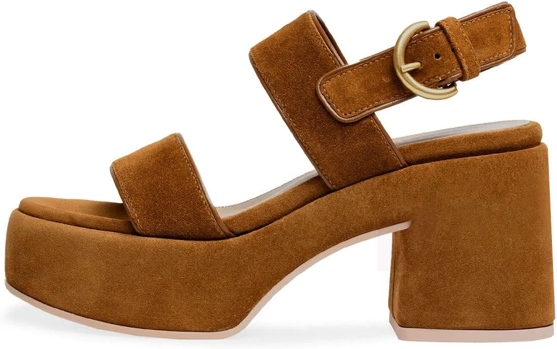 YDN Women Open Toe Double Strap Sandals Platform Block Mid Heels Adjustable Buckle Outfit Casual Shoes Size 4-15 US