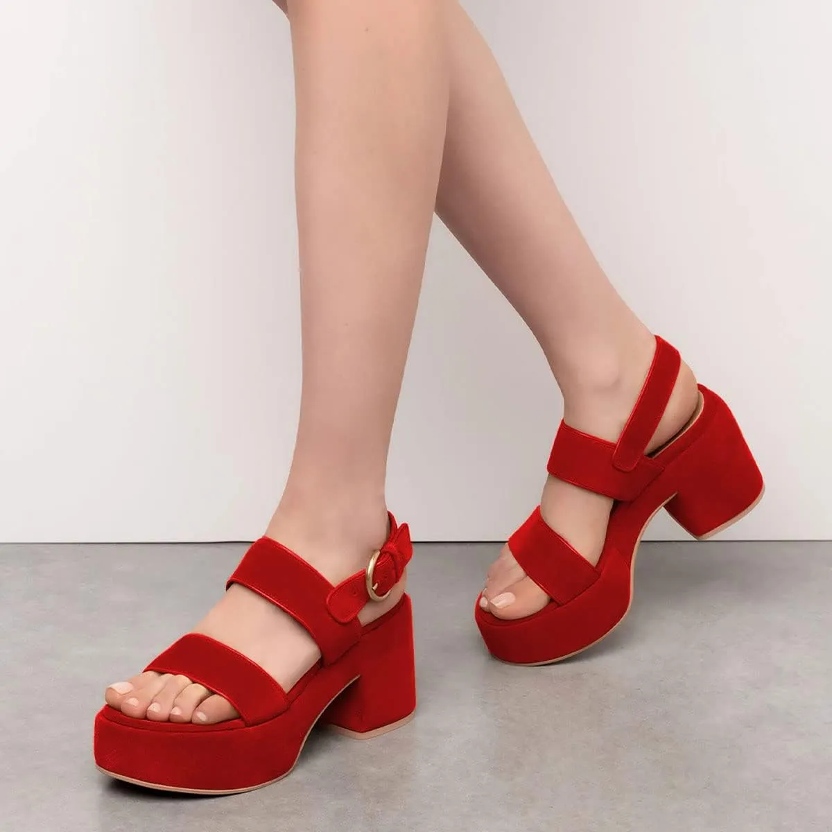 YDN Women Open Toe Double Strap Sandals Platform Block Mid Heels Adjustable Buckle Outfit Casual Shoes Size 4-15 US