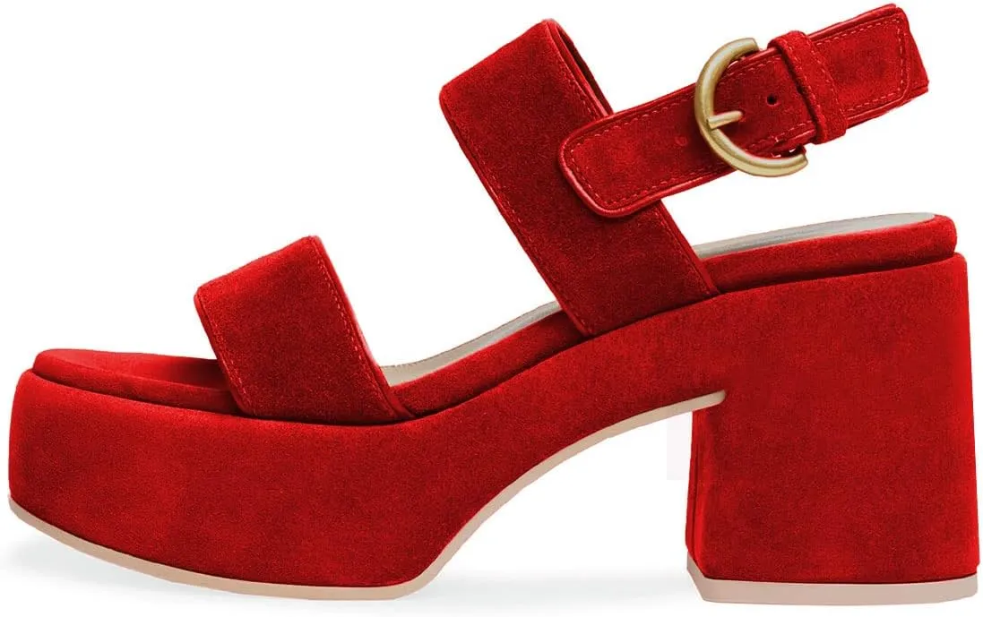 YDN Women Open Toe Double Strap Sandals Platform Block Mid Heels Adjustable Buckle Outfit Casual Shoes Size 4-15 US