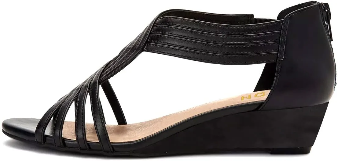 YDN Women Summer Wedge Glitter Sandals Open Toe Rhinestones Cross Over Straps Mid Heels with Back Zippper Holiday Casual Shoe Size 4-15