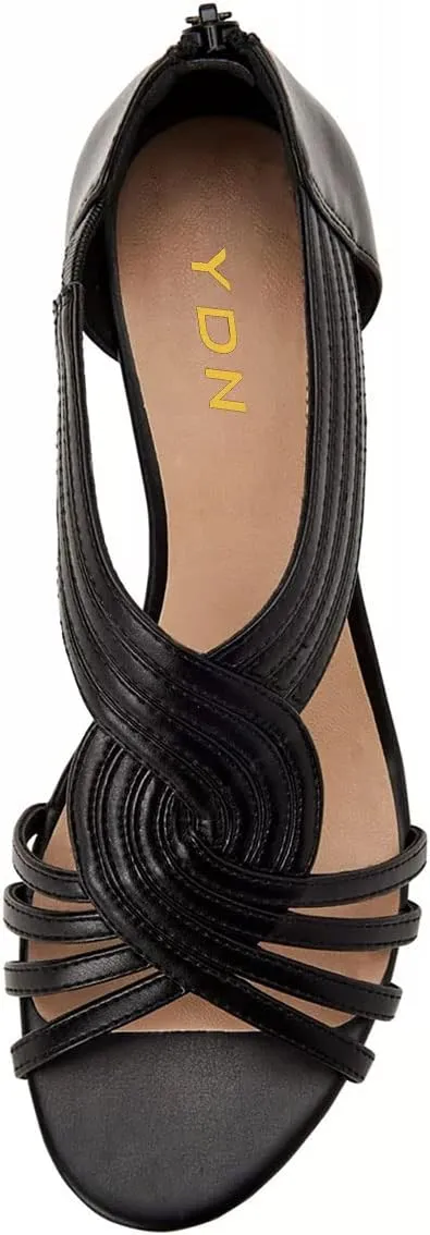 YDN Women Summer Wedge Glitter Sandals Open Toe Rhinestones Cross Over Straps Mid Heels with Back Zippper Holiday Casual Shoe Size 4-15