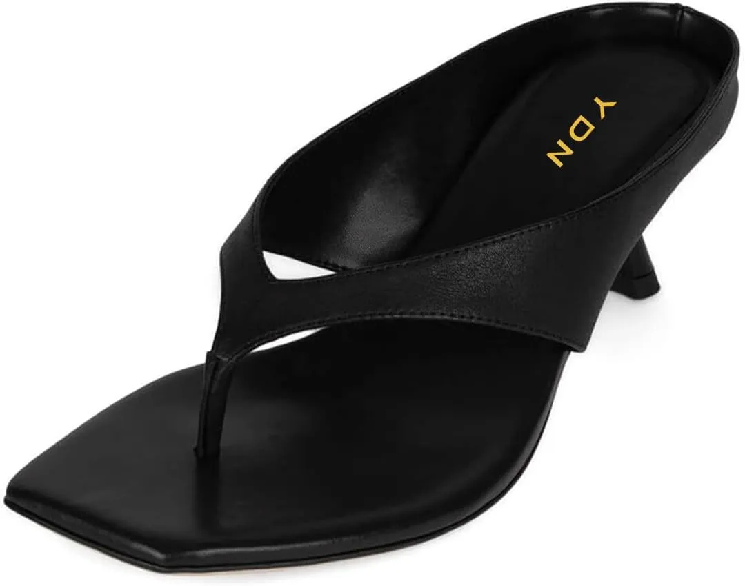 YDN Women's Casual Open Square Toe Flip Flops Low Kitten Heels Slip On Wide Thong Shoes for Party Daily Wear Size 4-16 US