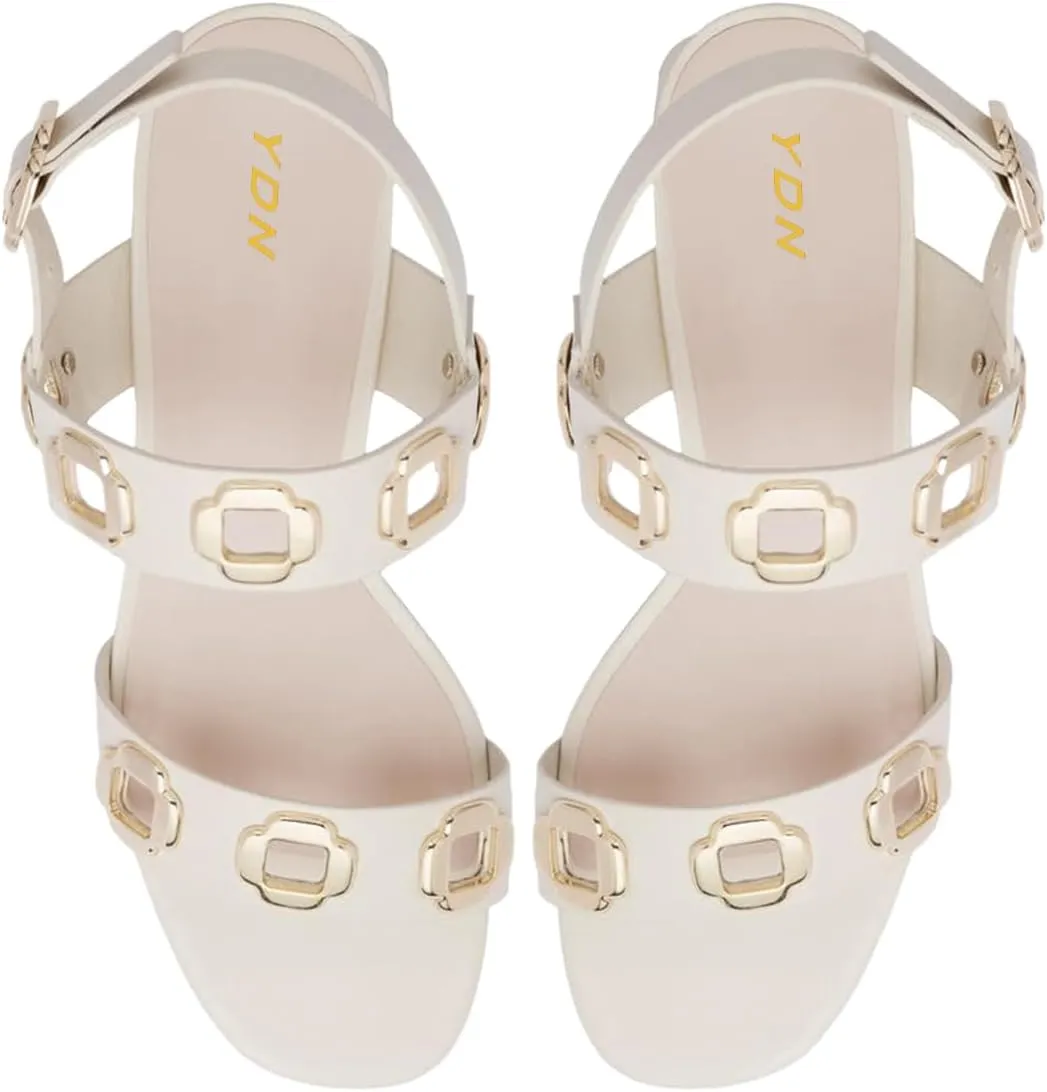 YDN Women's Fashion Open Toe Sandals Chunky Block Dressy Low Heels Backstrap with Buckle Fancy Summer Daily Shoes Size 4-16 US
