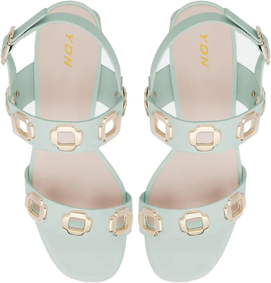 YDN Women's Fashion Open Toe Sandals Chunky Block Dressy Low Heels Backstrap with Buckle Fancy Summer Daily Shoes Size 4-16 US