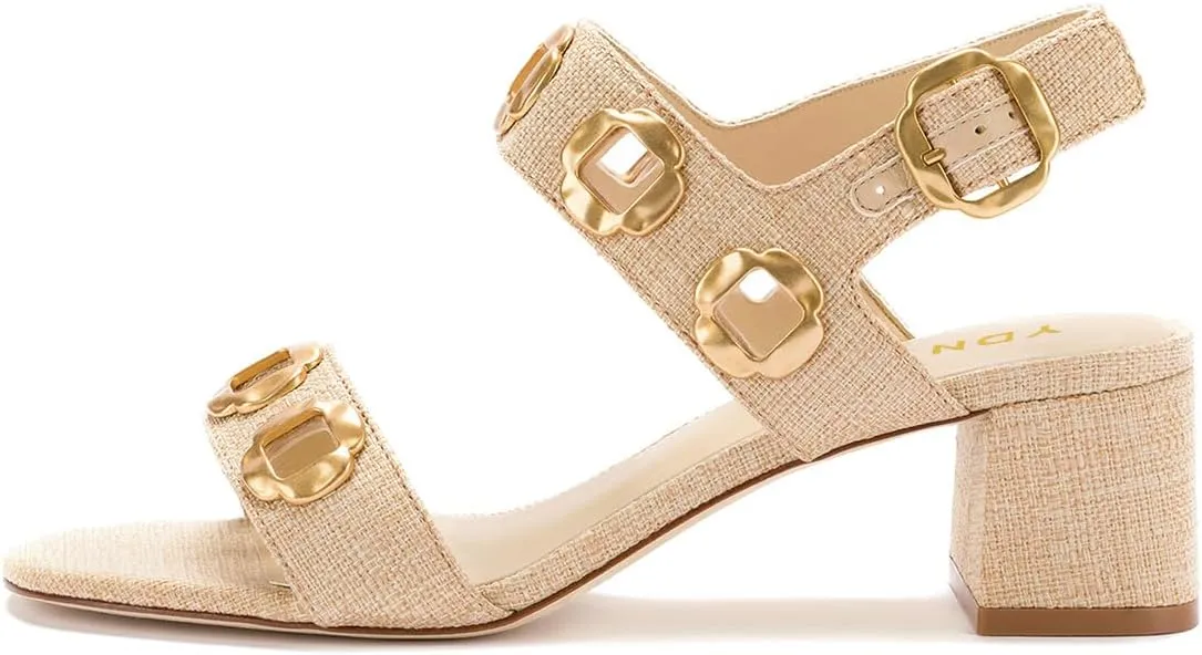 YDN Women's Fashion Open Toe Sandals Chunky Block Dressy Low Heels Backstrap with Buckle Fancy Summer Daily Shoes Size 4-16 US