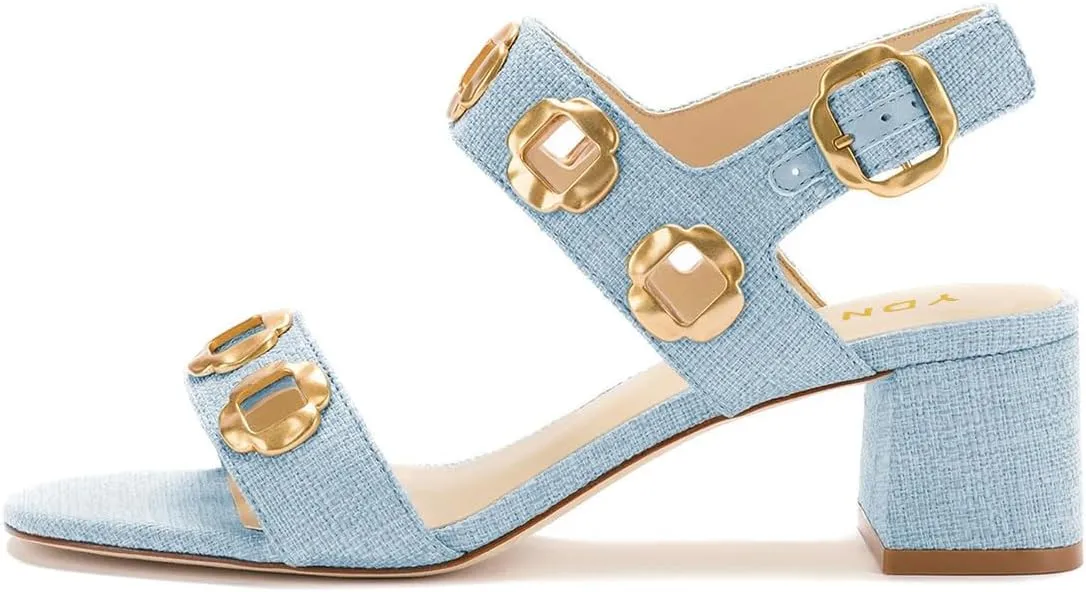 YDN Women's Fashion Open Toe Sandals Chunky Block Dressy Low Heels Backstrap with Buckle Fancy Summer Daily Shoes Size 4-16 US