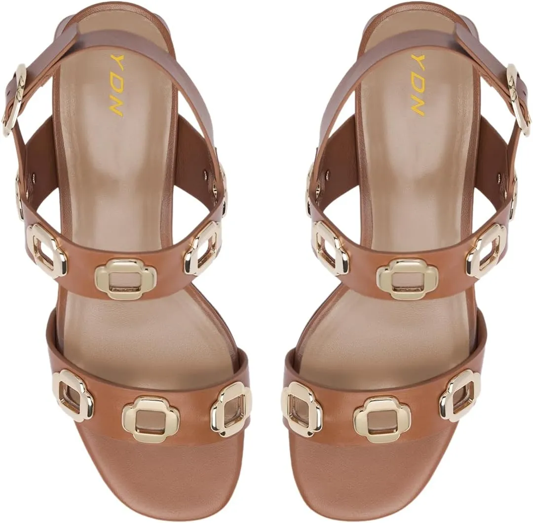 YDN Women's Fashion Open Toe Sandals Chunky Block Dressy Low Heels Backstrap with Buckle Fancy Summer Daily Shoes Size 4-16 US