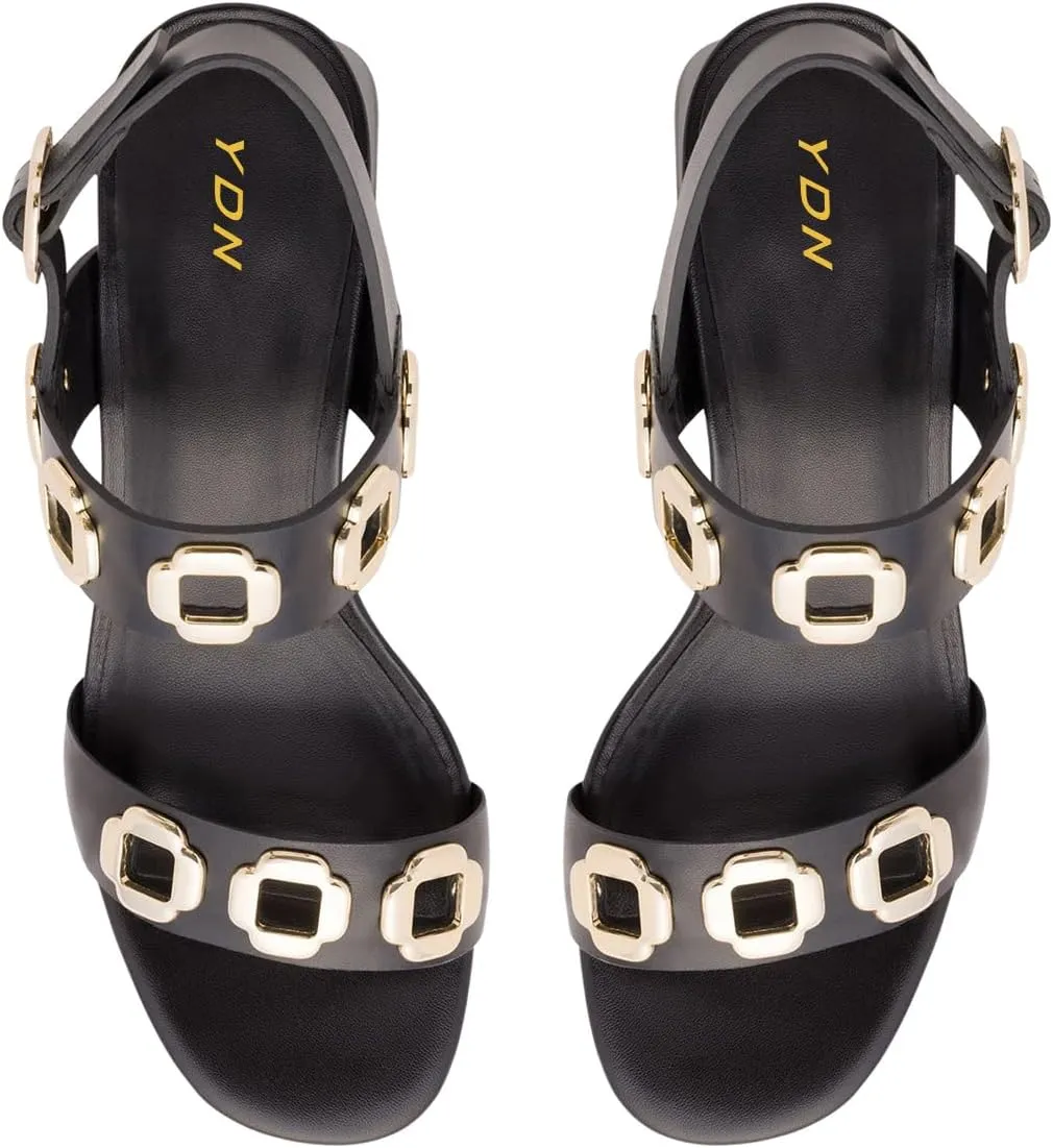 YDN Women's Fashion Open Toe Sandals Chunky Block Dressy Low Heels Backstrap with Buckle Fancy Summer Daily Shoes Size 4-16 US