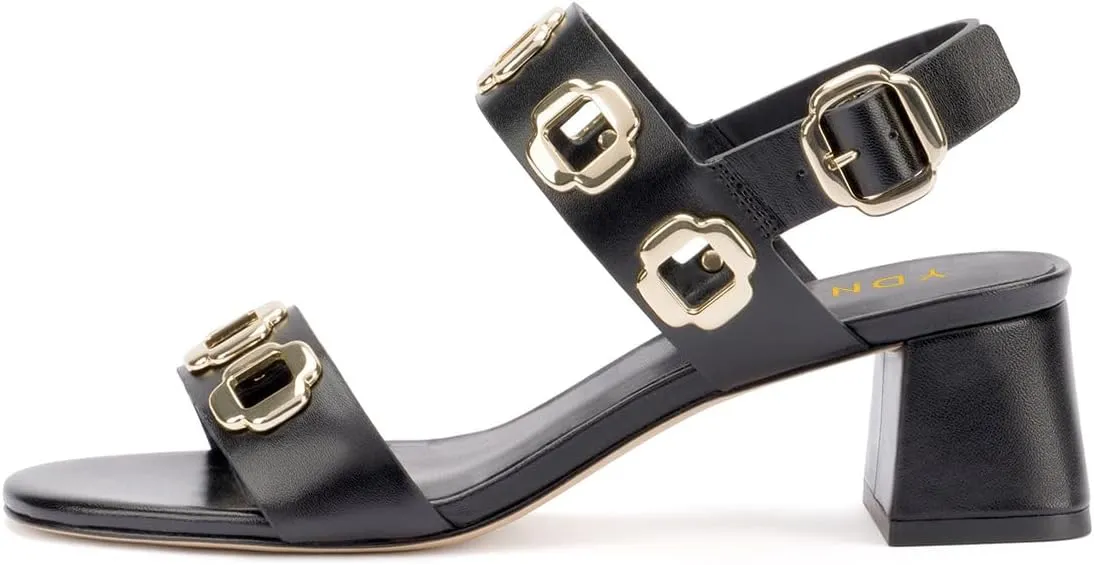 YDN Women's Fashion Open Toe Sandals Chunky Block Dressy Low Heels Backstrap with Buckle Fancy Summer Daily Shoes Size 4-16 US