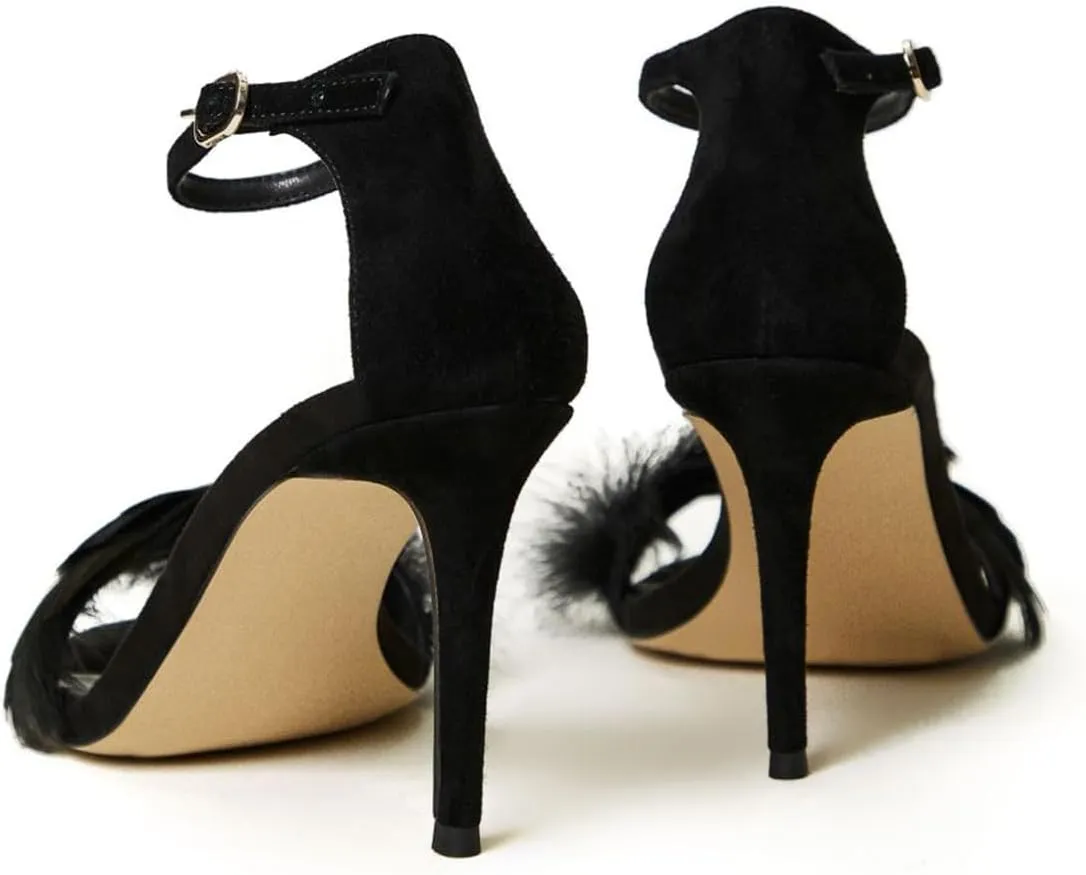 YDN Women's Sexy Open Round Toe Sandals with Fur Stiletto High Heels Ankle Buckled Strap Pumps Wedding Dress Party Shoes Size 4-16 US
