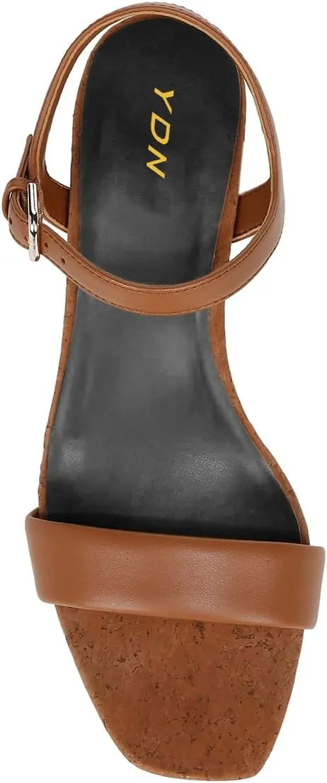 YDN Women's Square Toe Platform Low Heeled Sandals Ankle Buckle Strap Special Studded Low Heels Backless Dressy Casual Party Prom Shoes Size 4-16 US